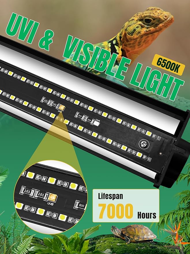 LED UVB Light for Reptiles, 15W 16-Inch Reptile LED Light for Bearded Dragon Lizard Gecko Snake Turtle, Aluminum UVA UVB Lamp Fixture Controller with Dimming and 4 UVI Modes