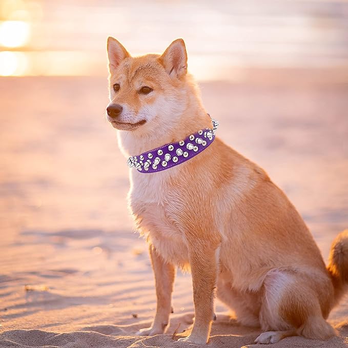 TEEMERRYCA Adjustable PU Leather Spiked Studded Dog Collars with a Squeak Ball Gift for Small Medium Large Pets Like Cats/Pit Bull/Bulldog/Pugs/Husky, Purple, XXL 19.7"-22.4"