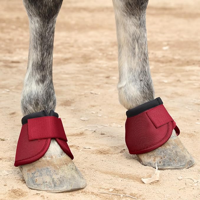 Equine Ballistic Overreach Bell Boots - No-Turn Horse Hoof Protection Boots (Sold in Pairs) WineRed X-Large