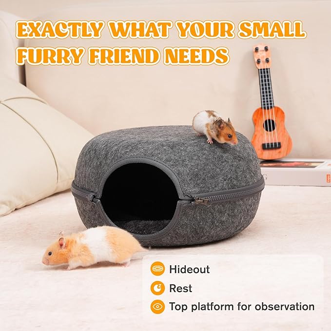 Guinea Pig Hideout, Double Function Guinea Pig Bed with 2 Soft Cushions, Small Animal Cage Accessories for Guinea Pigs, Hamsters, Hedgehogs, and Ferrets (Dark Grey)