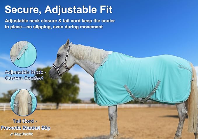 Horse Fleece Cooler, Blanket Liner - 300g Anti-Pilling Fleece, Moisture-Wicking, Cooling & Drying for Post-Workout, Bath & Travel, Prevent Overheating & Chilling Mintgreen 78