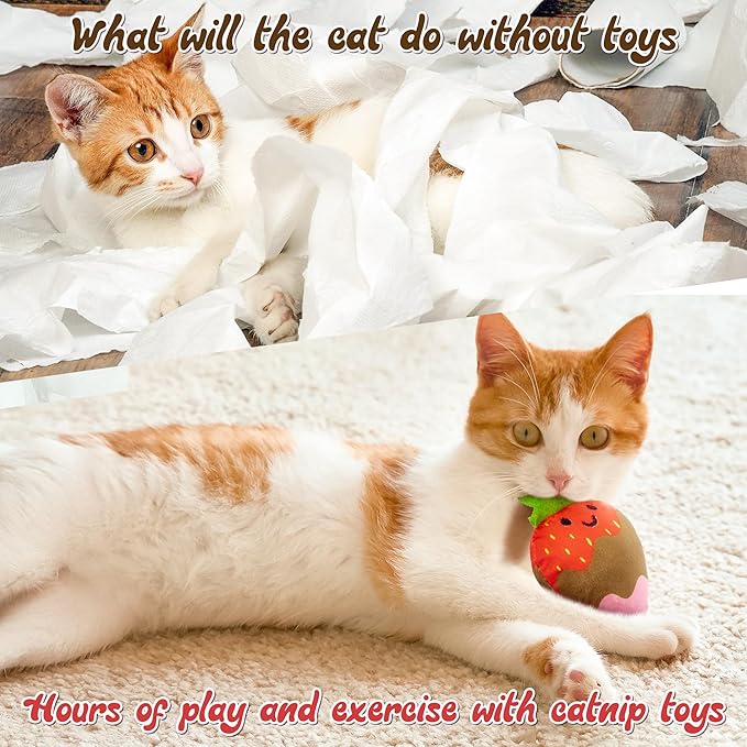 MALLMALL6 Catnip Toys for Cat - 5Pcs Strawberry Chocolate Crinkle Paper Sound Catmint Toy for Indoor Kitten, Teething Chew Kick Interactive Kitty Supplies, Pet Present for Kitten Lover