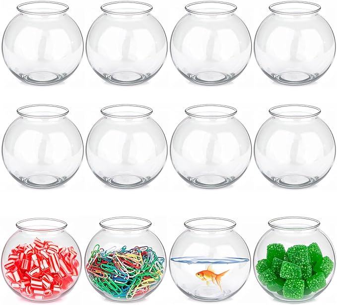 JoyServe 16 Oz Plastic Fish Bowl (48 Pack) 4 Inch Heavy Duty Plastic Ivy Bowls, for Candy, Carnival Games, Prizes, Centerpieces and Party Decoration Supplies, BPA-Free