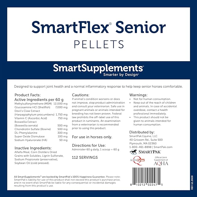 SmartFlex Senior Pellets | Horse Joint Supplement with Chondroitin Sulfate, Glucosamine and More | Joint Supplement for Senior Horses | 112 Servings | 14.8 lb Bag