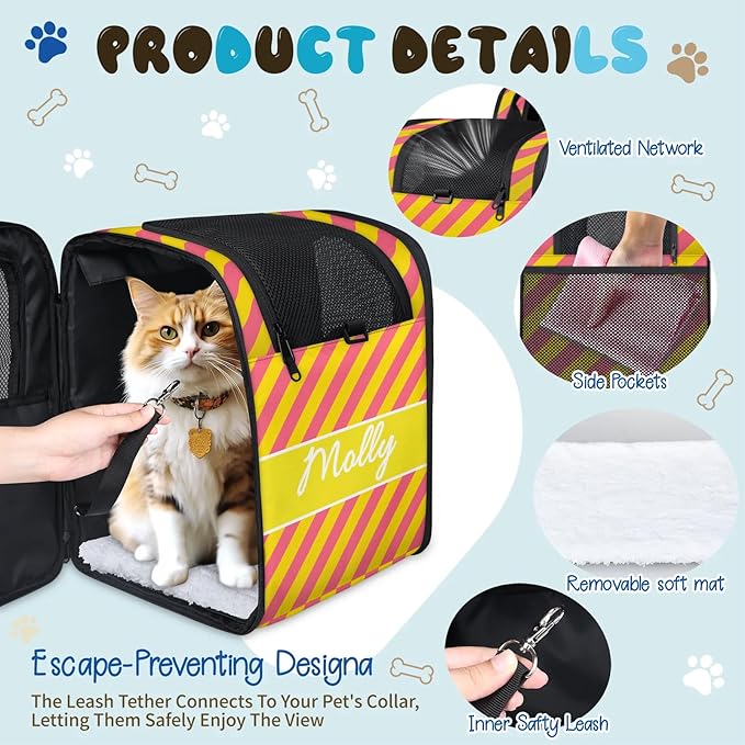 Cat Backpack Carrier-Customizable, Breathable Pet Carrier Backpack for Outdoor Travel/Vet Visits/Daily Use, Adjustable & Secure Design for Small Dogs and Cats Style10