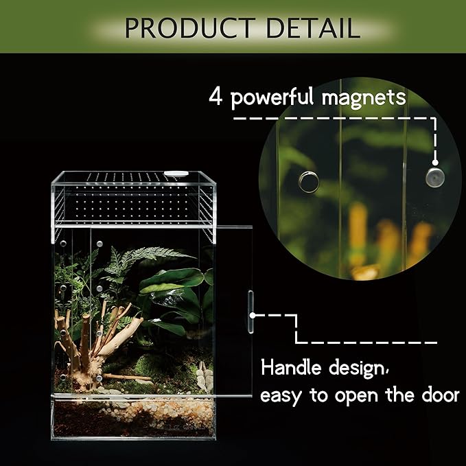 Acrylic Terrarium for Reptiles & Spiders – Small/Medium/Large Leak-Proof Enclosure (Horizontal/Vertical) | Ideal for Tarantulas, Jumping Spiders, Frogs & Geckos (Large Vertical)