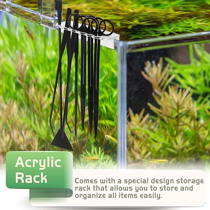8 in 1 Aquascaping Tool kit with Acrylic Storage Rack, Black Steel Aquatic Landscaping Equipment Perfect to Create A Stunning Underwater Scape for Fish Tank