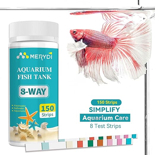 Aquarium Test Strips,8 Way Aquarium Ammonia Test Strips for Saltwater Freshwater Aquariums,Pond Fish Tanks,150 Aquarium Test Kit-Test pH, Alkalinity,Nitrate,Ammonia and More