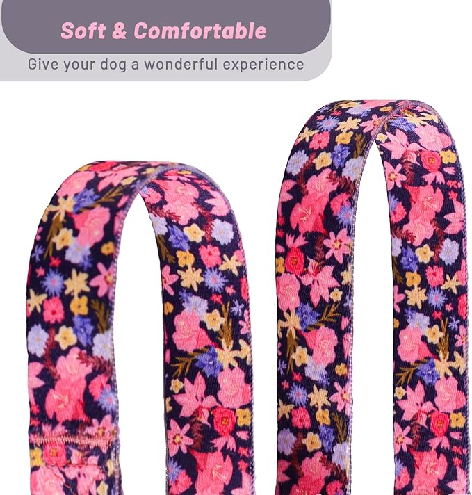 QQPETS Adjustable Soft Dog Collar: Print Flower Pink Multicolor Cute Patterns for XS Small Medium Large Pet Girl Boy Puppy Walking Running Training