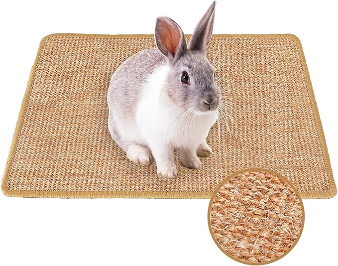 Rabbit Scratching Pad, 16 x 12 Inch Natural Sisal Bunny Scratch Mat Scratcher Mats Claws and Teeth Care for Biting Sleeping Nesting Small Animal Bedding Chew Toys Bed Play Toy (Brown, 1Pc)