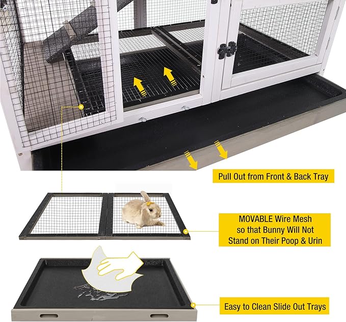 Aivituvin Upgrade Rabbit Cage Indoor Bunny Hutch with Run with Two Deeper No Leak Trays - 4 Casters Include for Outdoor (Mocca)