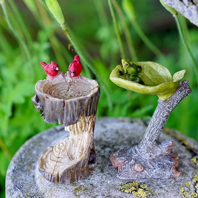 Top Collection 4380 Miniature Fairy Garden & Terrarium Mini Stump Bird Bath Statue with Cardinals, Small