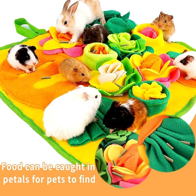 Rabbit Foraging Mat,Snuffle Mat for Small Animals Bunny Puzzle Toys Pets Interactive Feeding Mat for Guinea Pigs Hedgehog Chinchilla Puppies (Yellow, M)