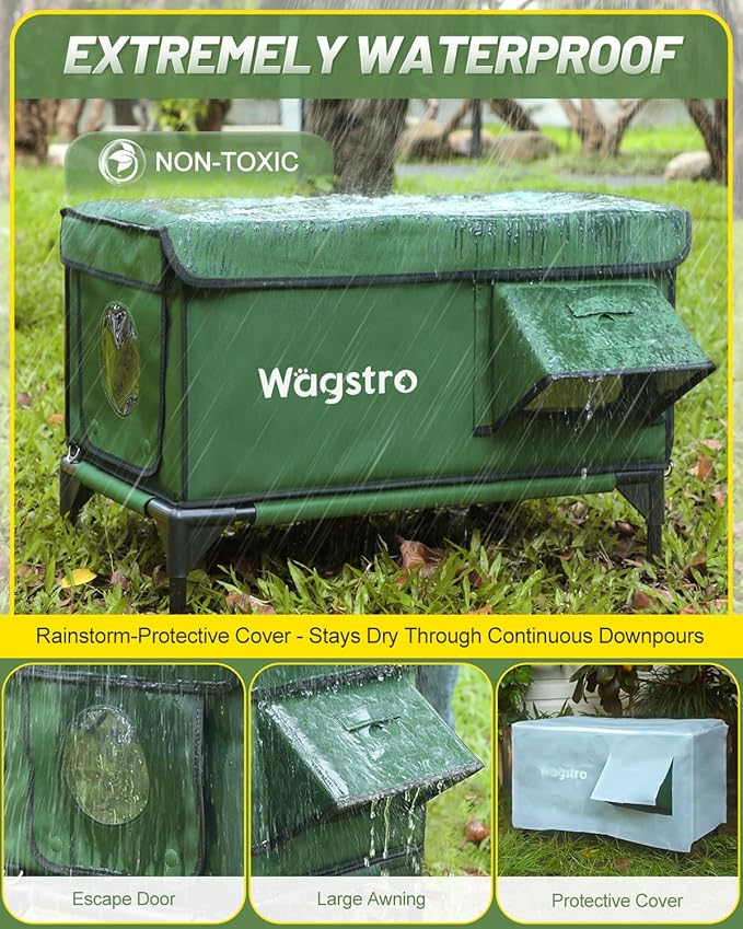 Heated Cat House for Outside, Insulated Weatherproof Heated Outdoor Cat House with Waterproof Eaves & Escape Door, Elevated Outdoor Cat Shelter for Feral Stray Cat (Green, 25.6"x16.5"x18")