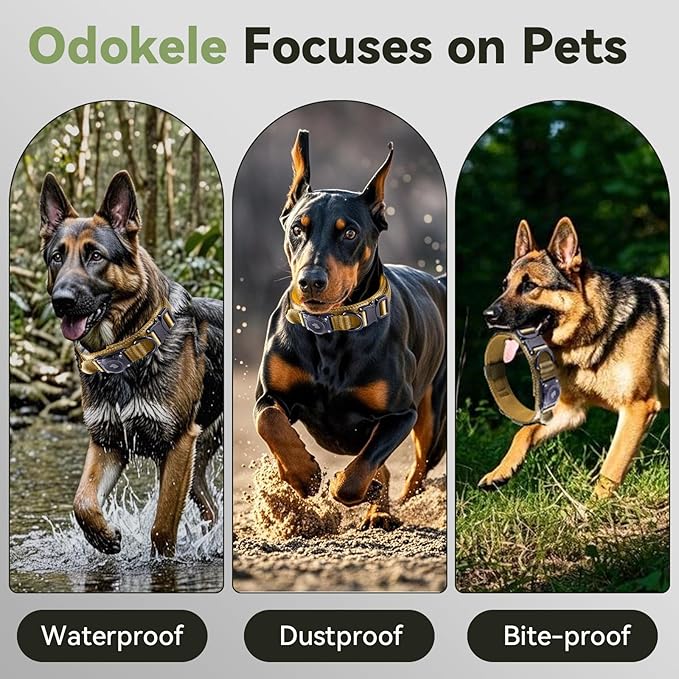 2025 Upgrade Waterproof AirTag Dog Collar, Military Tactical Dog Collar with AirTag Holder, Comfortable Control Handle and Metal Buckle, GPS Dog Collar Holder for Medium to Large Dogs (Khaki,X L)