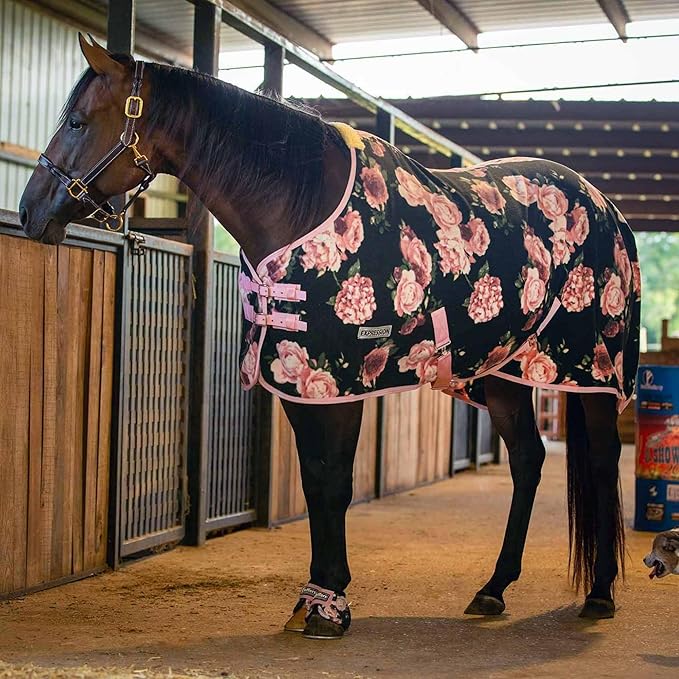 Jeffers Expression Fleece Cooler for Horses, Standard Neck, Rose Garden 66"- Equine Towel Blanket, Moisture Absorbent, Light Weight, Best for Drying, Exercise, Bathing, Adjustable Belly Bands