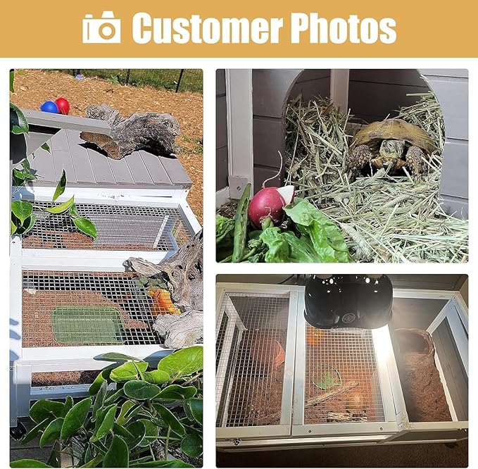 PetsCosset Tortoise Habitat Wooden Tortoise House, Indoor Turtle Enclosure Outdoor Reptile Cage with Removable Bottom, Light Support, Openable Roof (Double Habitat, Leakproof Tray)