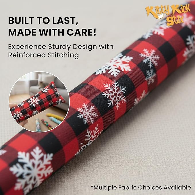 Kitty Kick Stix 15" Catnip Kicker Toy – Set of 2 | Handmade in USA | Interactive Cat & Kitten Toy | Durable Kicker Packed with 100% Potent Catnip for All Breeds (Christmas Mix)