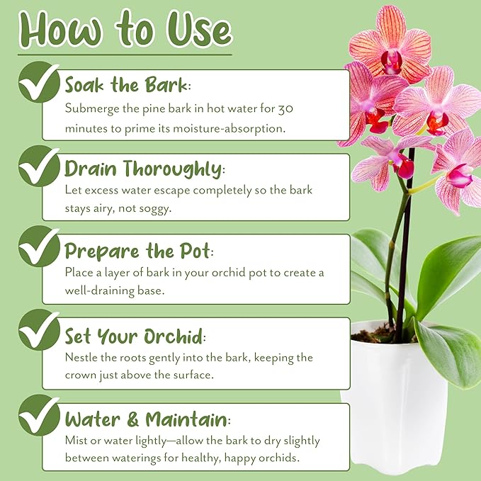 Soil Sunrise 100% Organic Orchid Potting Bark (2 Quarts) All-Natural USA-Sourced Pine Bark Orchid Mix Additive