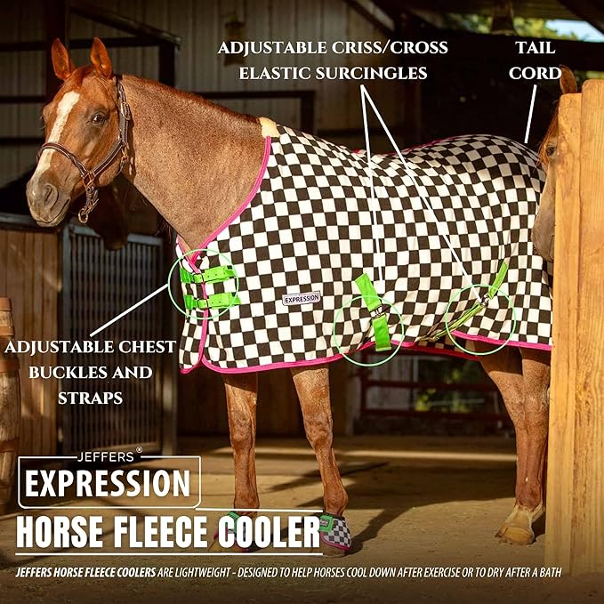 Jeffers Expression Fleece Cooler for Horses, Standard Neck, Skater Cowgirl 81"- Equine Towel Blanket, Moisture Absorbent, Light Weight, Best for Drying, Exercise, Bathing, Adjustable Belly Bands