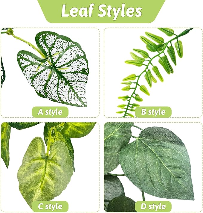 Hamiledyi 7 Pcs Reptile Plants Bendable Climbing Vines Terrarium Hanging Artificial Leaves, Bearded Dragon Tank Accessories, Habitat Decor for Snake Leopard Gecko Lizard Chameleon