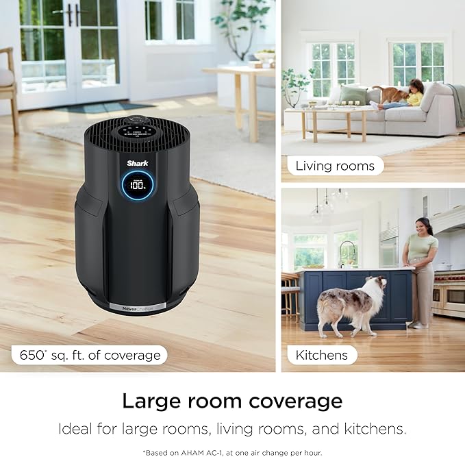 Shark Air Purifier for Home, NeverChange, for Large Room, HEPA-Exceeding Filter, Captures Pollutants, Pet Dander, Dust, Odor, Smoke, and More, Odor Neutralizer, HP152, Charcoal