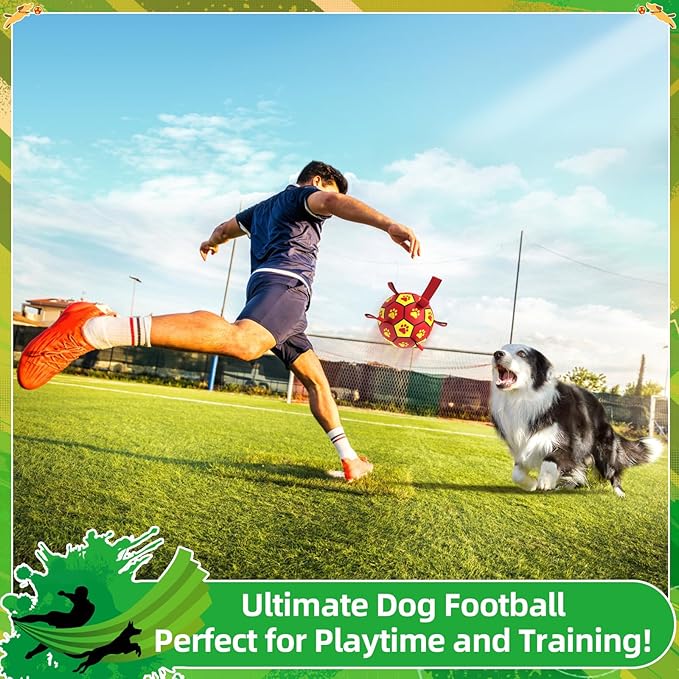 QDAN Dog Toy Balls, Dog Soccer Ball with Straps, Outdoor Dog Toys, World Cup Pet Training Soccer for Medium to Large (8 Inch)