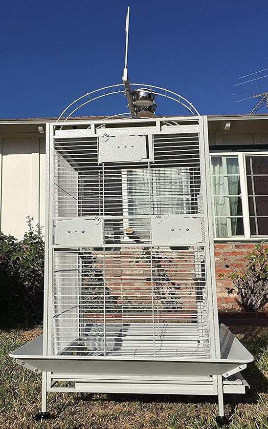 Castle PlayTop Parrot Cage - 32" W x 23" L x 66" H for Large Macaws Cockatoos African Grey Amazon (32" W x 23" L x 66" H, White Vein)