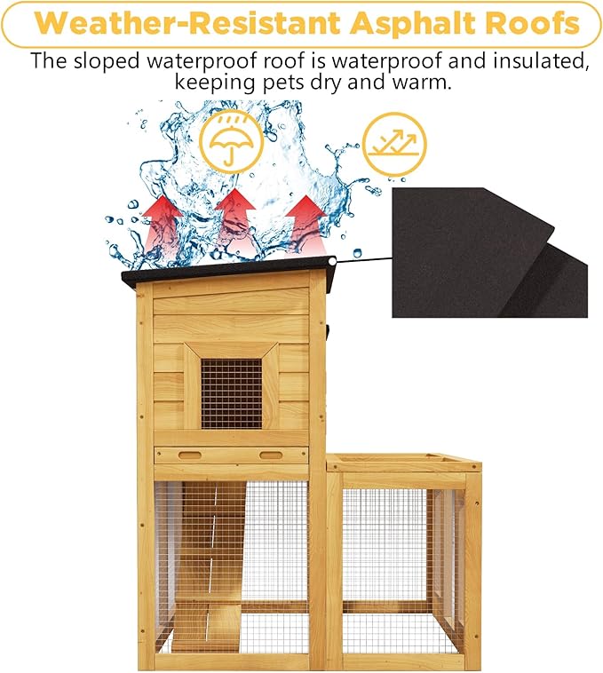 Chicken Coop Outdoor Wooden with Waterproofing Roof, Runways, Pull-Out Trays and Openable Top for Poultry Cage (Yellow)