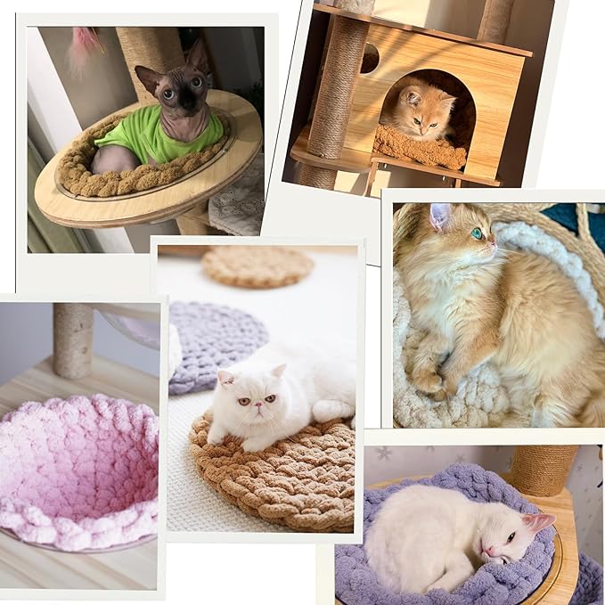 Cat Knitted Bed Mat, Extra-Soft Washable Warm Round Pads Cushions for Indoor Kittens, Cat Trees Towers, Perfect for Kneading and Sleeping (Blue,Large)