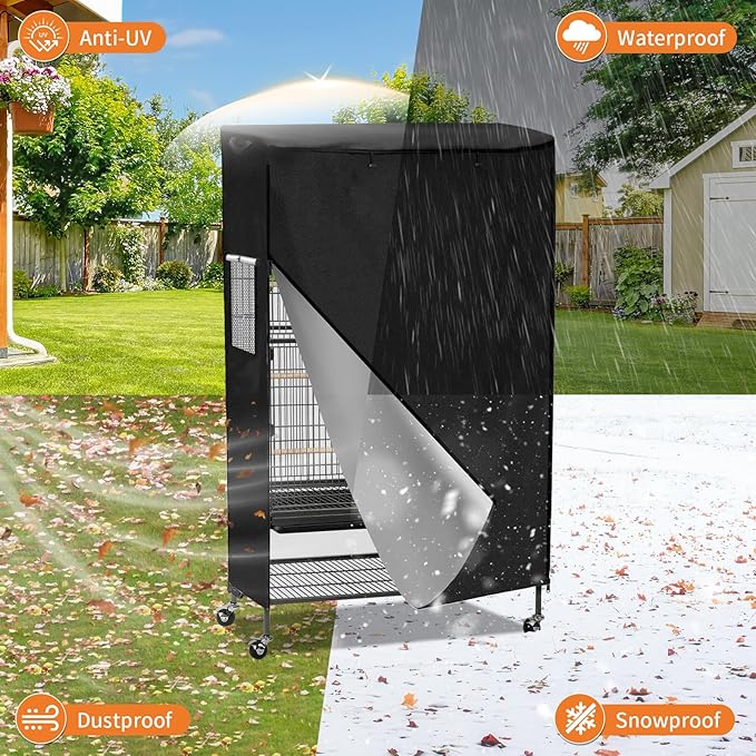 Roasivi Universal Large Birdcage Cover Black Out and Breathable Cages Cover for Parrots and Other Small Animals Durable Waterproofing Washable Material 31" L x 21" W x 53" H Black