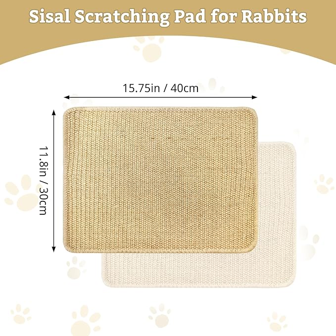kathson Rabbit Scratching Pad 2 Pcs Natural Sisal Bunny Scratch Mat, Small Animals Nail Scratcher Guinea Pigs Grinding Claw Rug Pet Cage Flooring for Biting Sleeping Nesting (15.75 * 11.8 in)