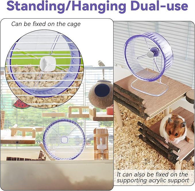 9In Hamster Wheel, Adjustable Chinchilla Wheel, Silent Spinner for Dwarf Syrian Gerbils Mice and Other Small Size Pets (9 Inch, Purple)