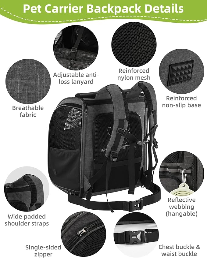 Cat Carrier Backpacks with Expandable Breathable Mesh, Pet Carrier Backpack for Cats Small Dogs Puppies Up to 20 Lbs, Dogs Carrier Backpack Great for Outdoor-Dark Black