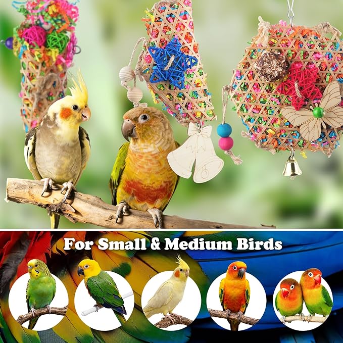 Bird Toys, Parakeet Foraging Toy, Hanging Chewing Toy, Bird Cage Accessories – Suitable for Cockatiels, Budgies, Lovebirds, Conures and Other Small Parrots