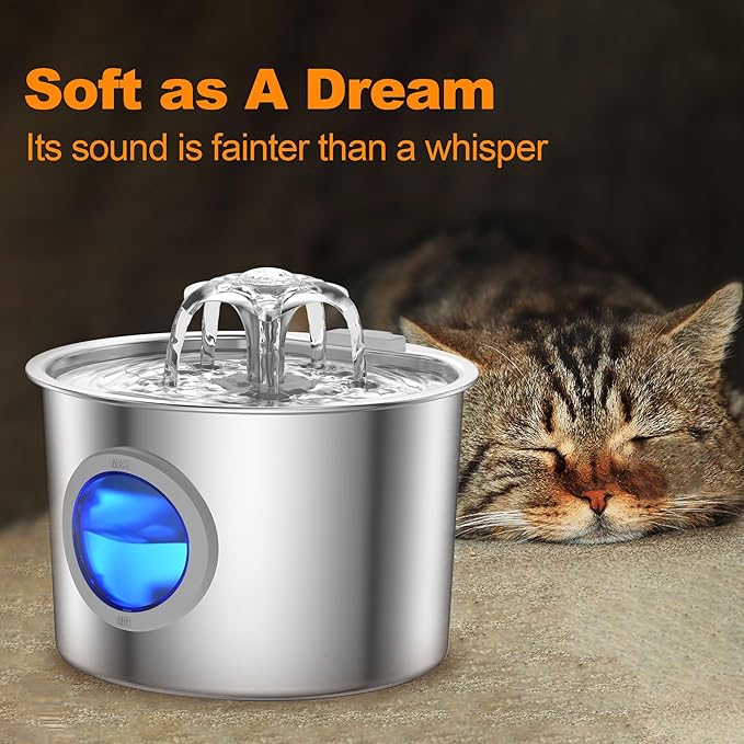 Cat Water Fountain with 6 Filters Advanced 304 Stainless Steel 2.2L/74oz with Detachable Tank, Easy to Clean, Automatic Pet Fountain Quiet Cats Water Dispenser, Dogs,Flower Style Cat Fountain