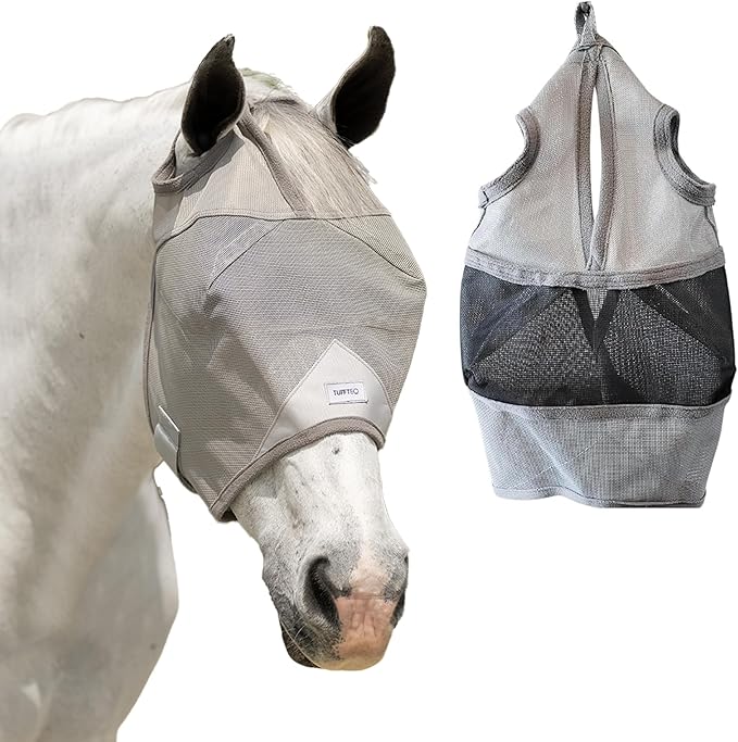 Plus-Size Horse Mask Without Ears - 95% UV Eye Protection - Built-in Visor - Breathable, Lightweight Mask - Adjustable Fit for Comfort Horse (Large Size)