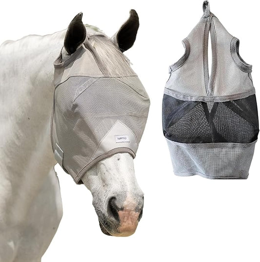 Plus-Size Horse Mask Without Ears - 95% UV Eye Protection - Built-in Visor - Breathable, Lightweight Mask - Adjustable Fit for Comfort Horse (Large Size)