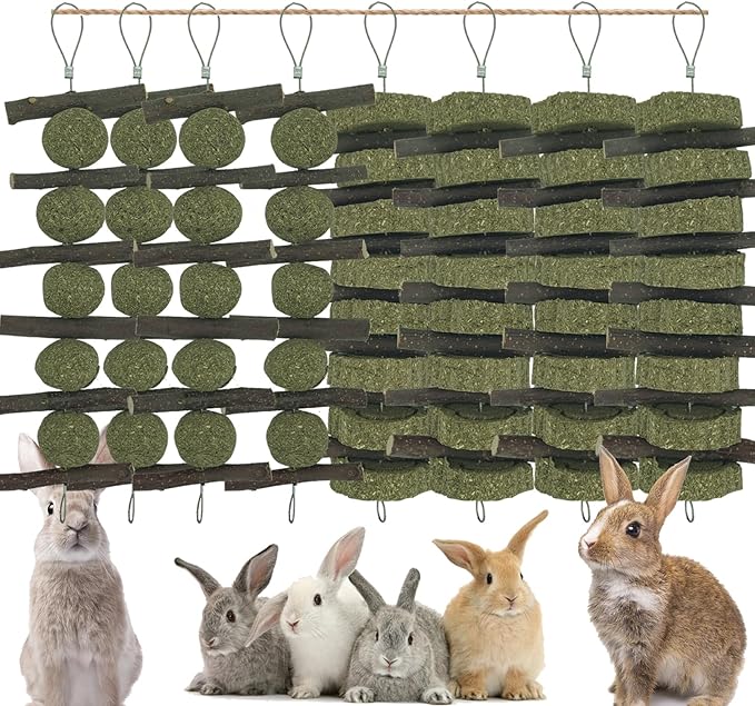 Rabbits Bunny Chew Toys Treats Natural Wood Timothy Hay Grass Cakes Balls Chew Toys Treats for Hamster Chinchilla Guinea Pigs 8pcs
