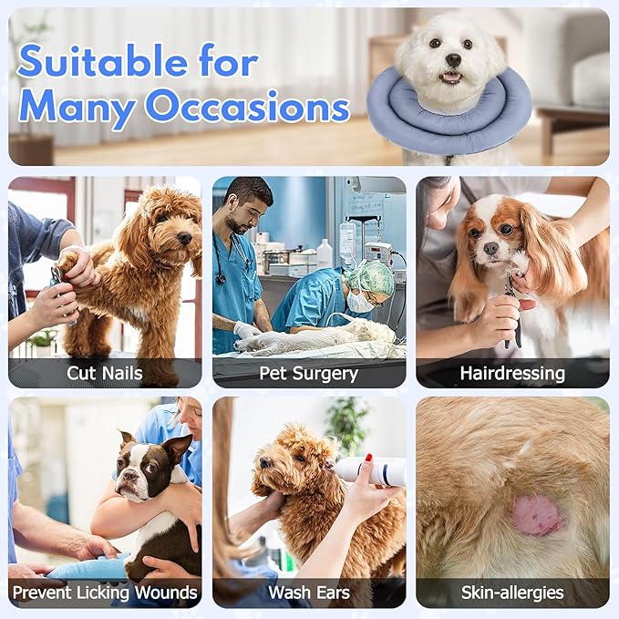 Dog Recovery Collar, Breathable Adjustable Soft Dog Cone, Waterproofing Cat Neck Cone, Pet Donut Collar After Surgery (Blue Gray, XL)