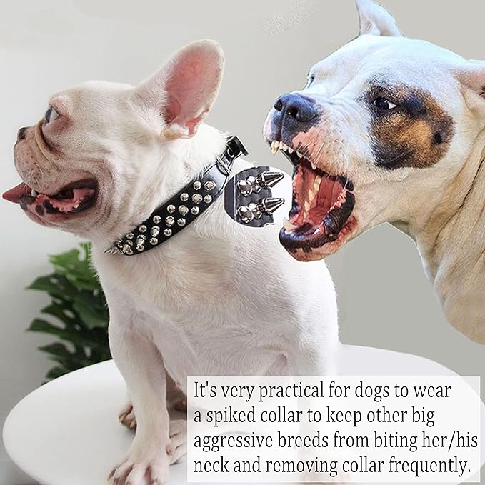 TEEMERRYCA Adjustable Microfiber Leather Spiked Studded Dog Collars with a Squeak Ball Gift for Small Medium Large Pets Like Cats/Pit Bull/Bulldog/Pugs/Husky, Black, M(12"-15")