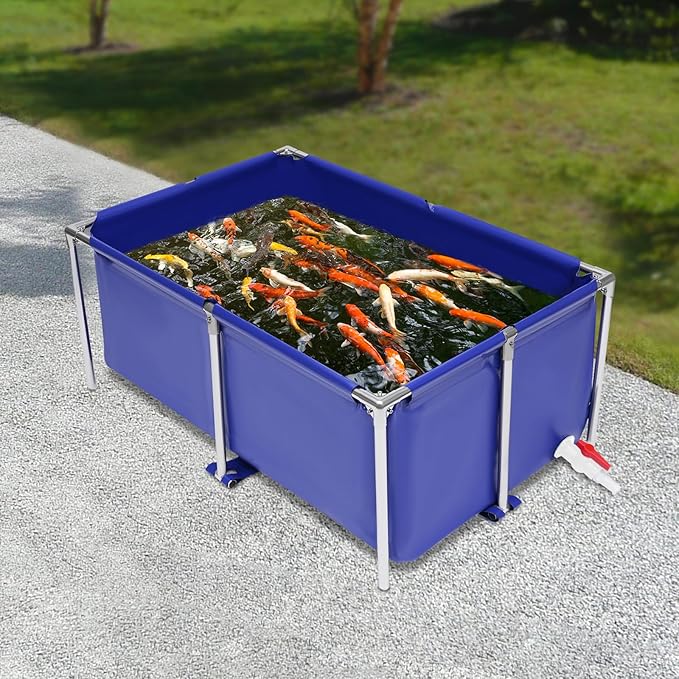 Canvas Fish Pond with Drain Valve, 47.2 * 31.4 * 19.6Inch Foldable Fish Pond, Outdoor Aquaculture Breeding Tank,Aquarium Water Tank Ornamental Swimming Pool for Koi, Lobster, Shrimp