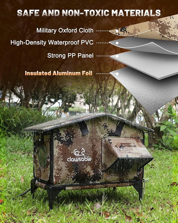 Upgraded Heated Cat House for Outside Escape Door, Highly Insulated Heated Outdoor Cat House Waterproof Awning, Weatherproof Outdoor Feral Cat Shelter for Stray Winter