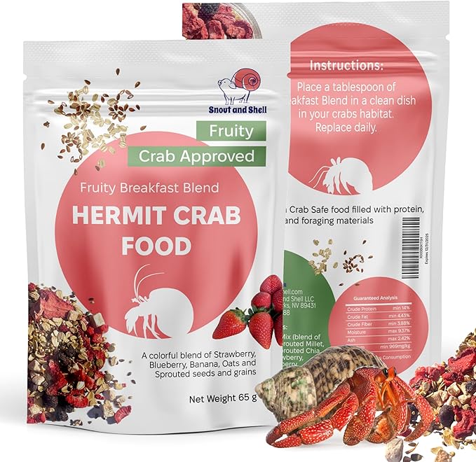 Natural Hermit Crab Food – High-Protein Hermit Food with Real Fruit and Sprouted Grains – 65 g (2.3 oz) Crab Food for Pet Hermit Crabs by Snout and Shell