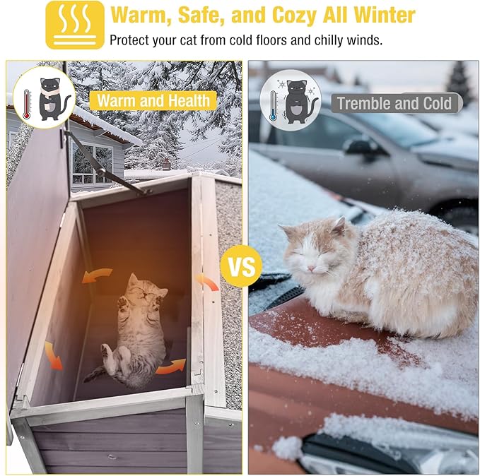 Aivituvin Cat House Indoor 2 Story Feral Cat Shelter for Winter Outdoor Large Size Cat Enclosure for Multiple Cats