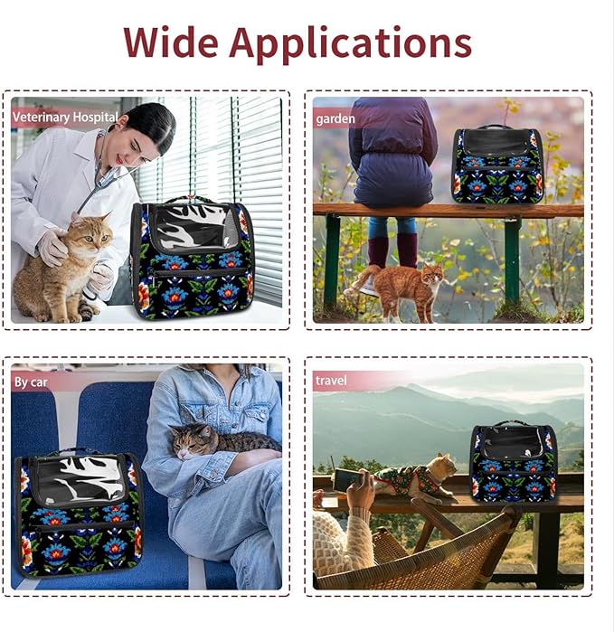 Motifs African Boho Paisley Floral (23) Transparent Pet Carrier for Travel Hiking for Kitty Small Dog