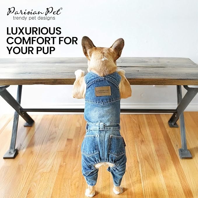 Parisian Pet Denim Overall - Blue Dog Jeans Outfit - Breathable Puppy Jumpsuit Costumes - Machine Washable Overall for Dogs - Dog Clothes for Large Dogs - 2XL