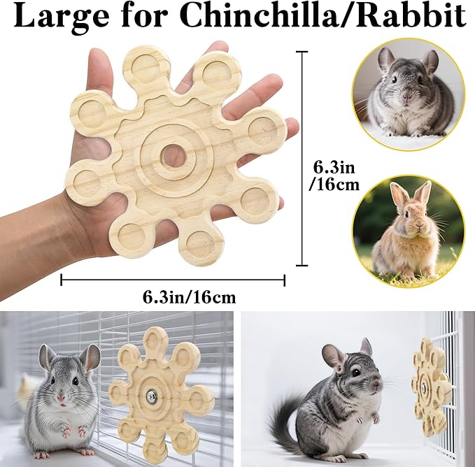 Rotating Natural Wood Chinchilla Chew Toys for Teeth, Interactive Enrichment Toys, Hanging Exercise Chinchilla Toys for Cage for Playtime, Spinner Cage Accessories Wheel
