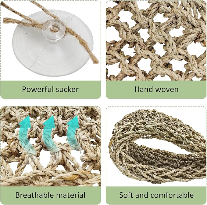 kathson Bearded Dragon Tank Accessories Kit, Reptile Hide Wooden Bridge Coconut Fiber Mat Hammock Jungle Climber Vines Leaves Tweezer and Plant Reptile Habitat Decor for Chameleon Lizards Gecko Snakes