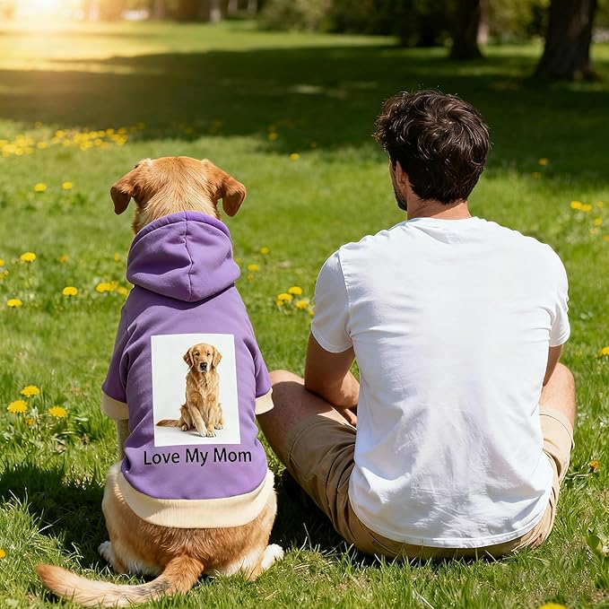 Custom Dog Hoodie, Personalized Sweatshirt with Photo Text Name Logo, Customized Hooded Sweater for Small Medium Large Dogs & Cats (Purple, XXXX-Large)